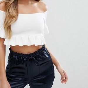 *2 for $20* Boohoo White Bardot Ruffle Crop Top